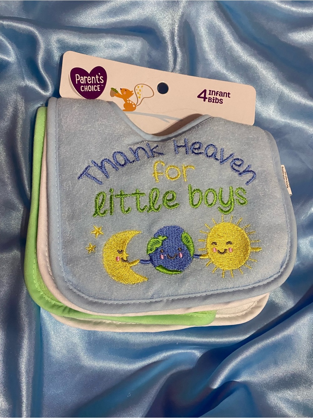 Parent's Choice Blue 'Thank Heaven for Little Boys' Baby Bib Set - 4 Pack